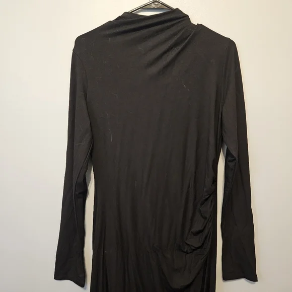 Vince Black Dress M Night Fern Knit Gathered Ruched Long Sleeve Midi $295 Medium - Picture 3 of 6